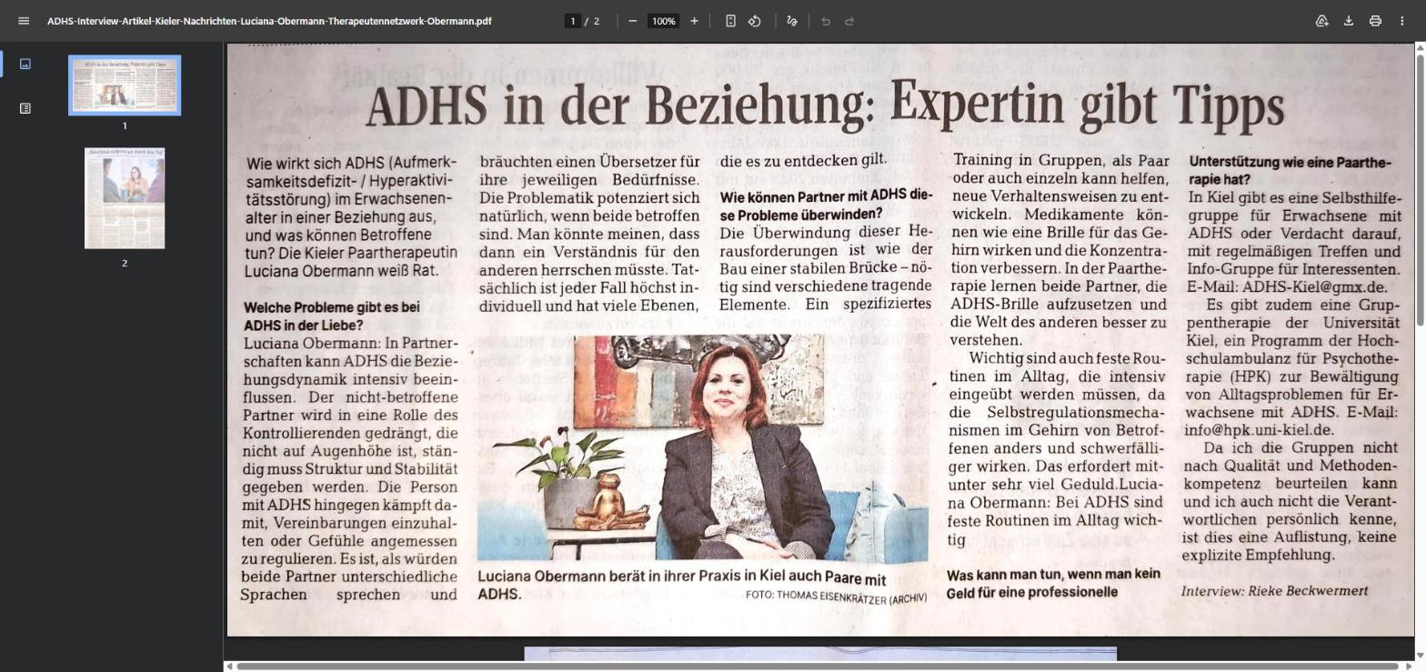 Kieler Nachrichten: Beziehung mit ADHS: Paartherapeutin gibt Tipps für den Alltag